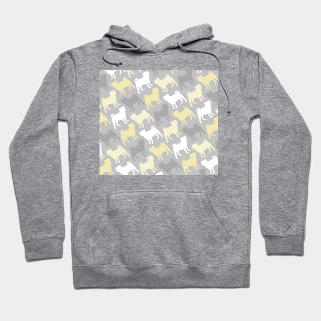 Grey and Yellow Pug Pattern Hoodie by XOOXOO